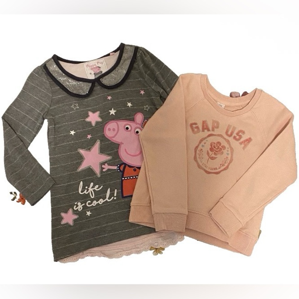 Baby Gap Peppa Pig Size 5 Pink Gray Long Sleeve Sweatshirt Girls Tops Sweater